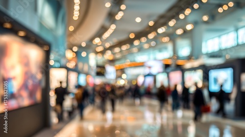 Wallpaper Mural Blurred View of Tech Gadget Exhibition in Modern Mall with Vibrant Background and Busy Foot Traffic Torontodigital.ca