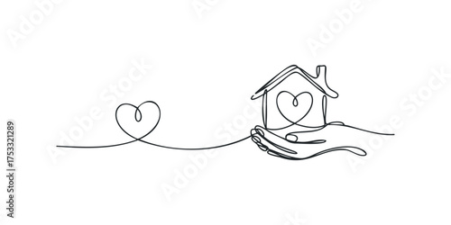 Hand holding house with heart graphic