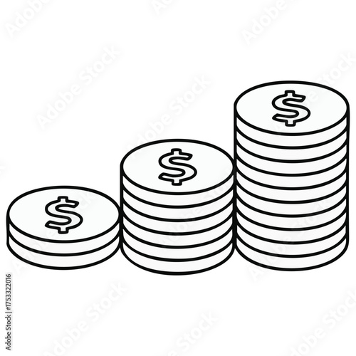 Outline Vector: Stacks of Coins Showing Financial Growth