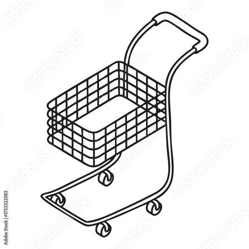 Minimalist Isometric Outline Vector of Shopping Cart Trolley