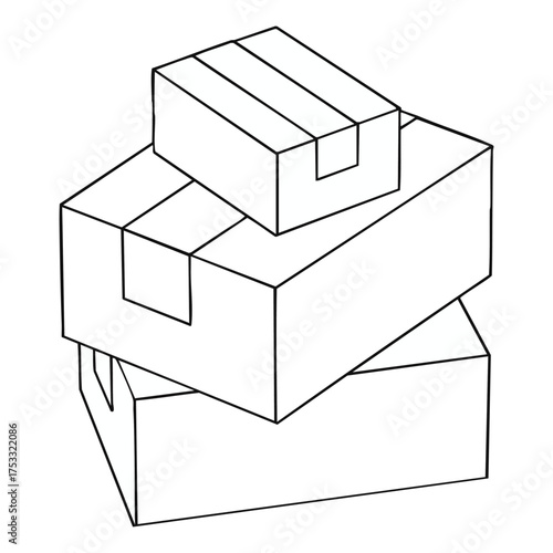 Outline Vector: Stack of Cardboard Shipping and Delivery Boxes