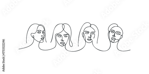 Continuous line art abstract faces and hair
