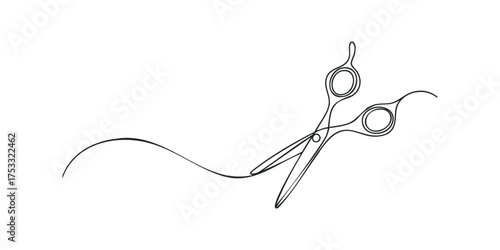 Single line drawing of professional haircutting shears