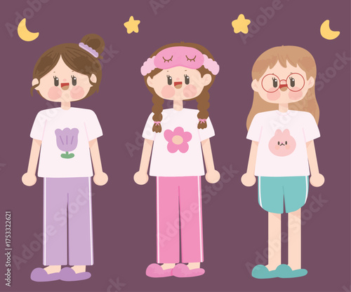 set of girls who is ready to sleep wearing pajama