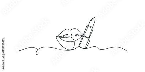 Minimalist line drawing of lips and lipstick