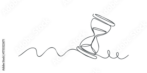 Continuous line drawing of an hourglass tilted on a wavy line