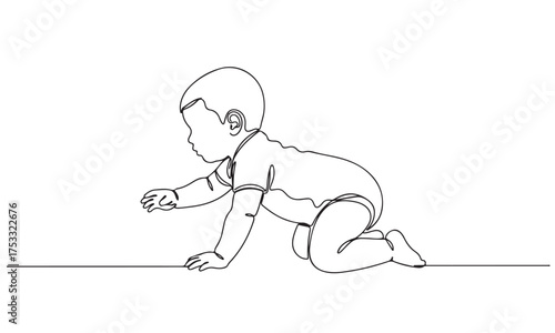 Continuous Line Drawing of Baby Crawling
