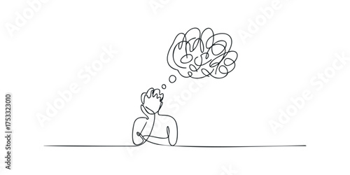 Person lost in thought with tangled mind graphic