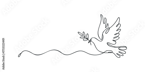 Minimalist single line drawing of a dove carrying an olive branch
