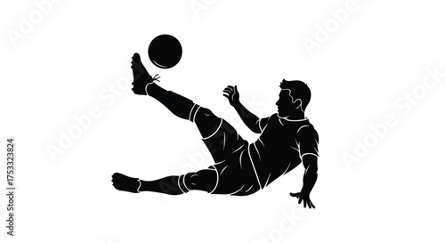 Dynamic Soccer Player Bicycle Kick Silhouette Vector Illustration