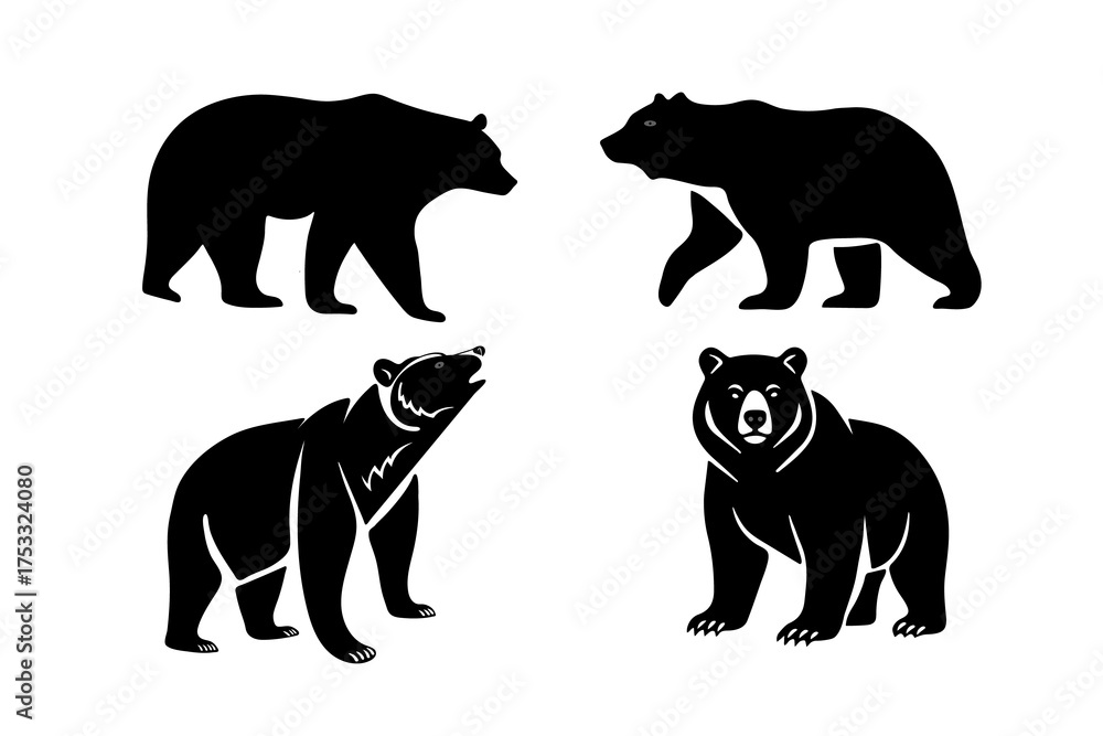 Fototapeta premium Bear Silhouettes Collection in Various Poses