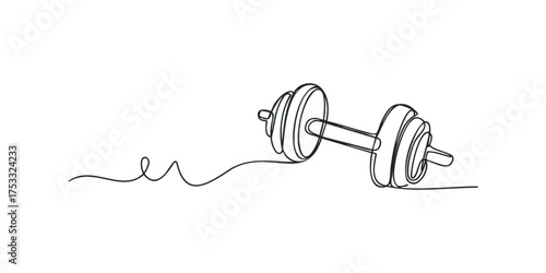 Single Line Drawing of Dumbbell on White Background