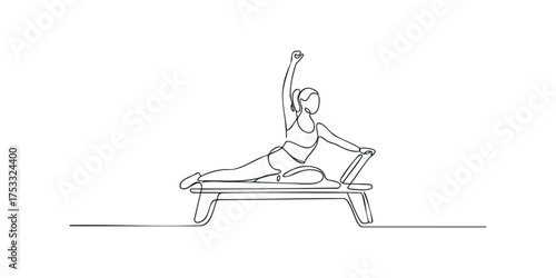 Woman stretching on reformer machine line art