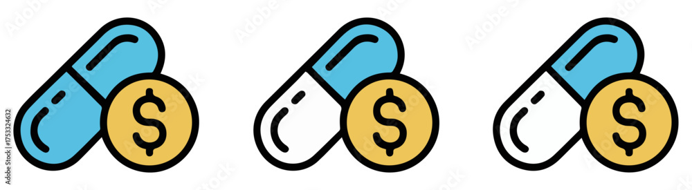 Fototapeta premium medicine bottle capsules dollar vector illustration