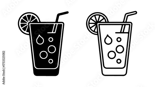 Refreshing drink with lemon and straw with transparent background