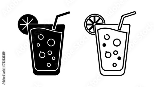 Refreshing drinks with lemon and straw with transparent background