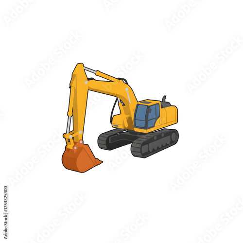 A bright, clean vector illustration of a yellow excavator ready to work. Perfect for construction apps, website icons, engineering plans, and heavy equipment themes.