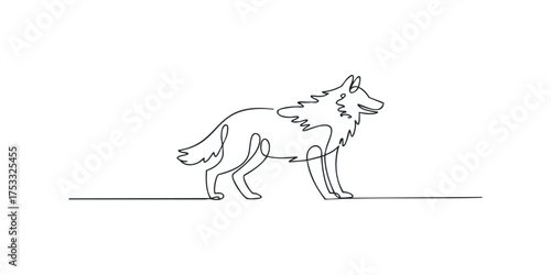 Minimalist single line drawing of a wolf standing