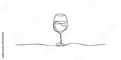 Minimalist wine glass with liquid in single line drawing