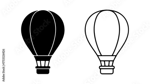 Hot air balloons outline and solid with transparent background