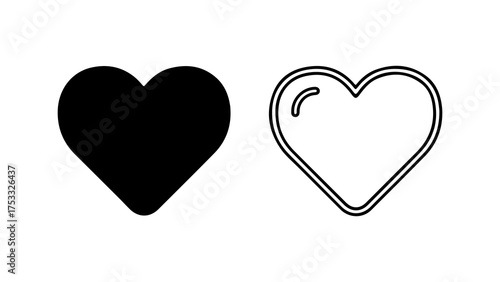 Heart icons with outline and solid fill with transparent background