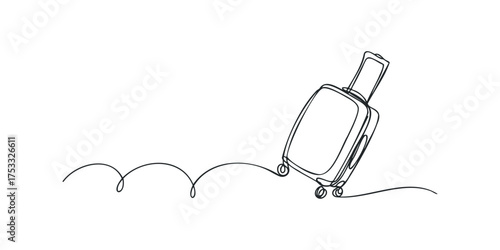 Single line drawing of a rolling suitcase