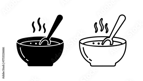 Hot soup bowl with spoon with transparent background