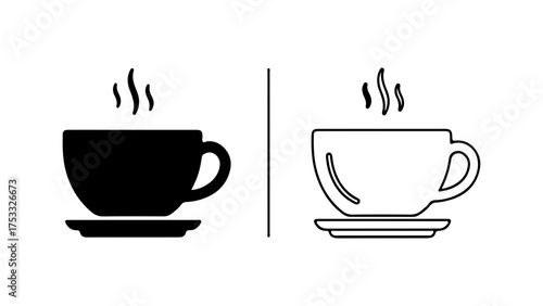 Hot beverage cups outline and solid with transparent background