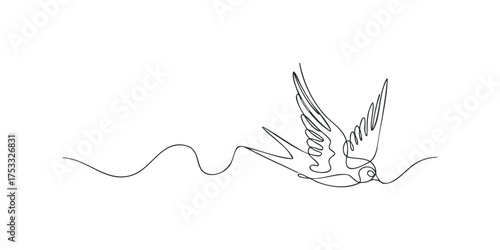 Single line drawing of a swallow in flight