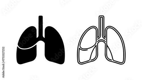 Human lungs outline and solid with transparent background