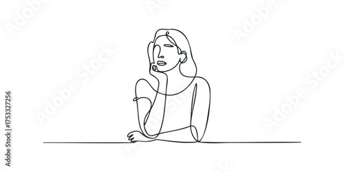 Line drawing of a person with hand on cheek