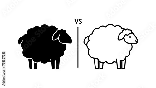 Black and white sheep comparison with transparent background
