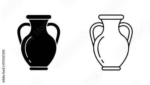 Ancient amphorae outline and solid with transparent background