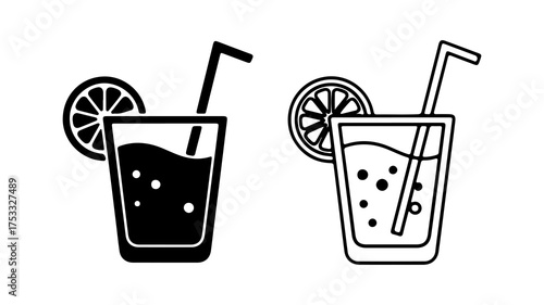 Refreshing drink with lemon and straw with transparent background