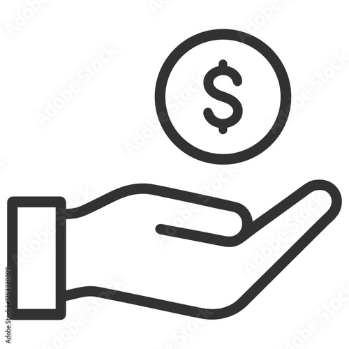 Hand holding dollar coin symbolizing payment, charity or financial support on transparent background