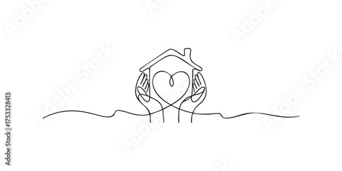 Hands holding a heart inside a house outline