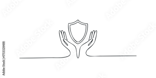 Hands holding a shield symbol security concept