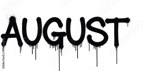 August Text Dripping Spray Paint Style Isolated on Transparent Background