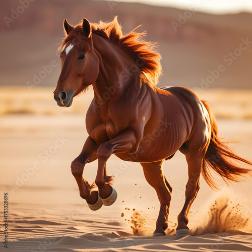The horse’s mid-air pose showcases both motion and control, making this photograph perfect for projects celebrating vitality, nature, and independence. 