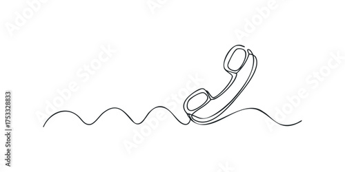 Line art telephone handset icon with wavy cord