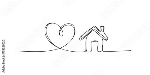 Heart home symbolic one line drawing