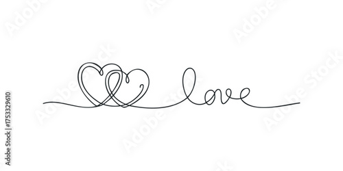 Intertwined hearts and handwritten word love line art
