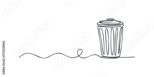 Line drawing of a trash can with a wavy line extending from it