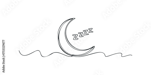 Simple Moon and Sleep Symbol Line Art