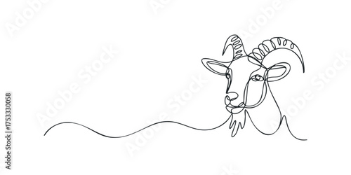 Minimalist single line drawing of a goat's head