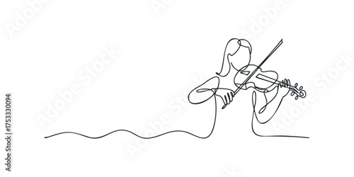 Person plays violin with continuous line drawing