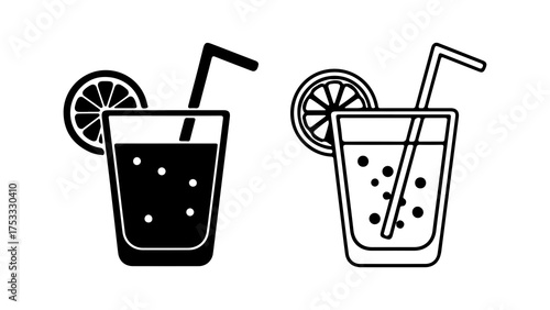 Lemonade glasses with citrus and straws with transparent background