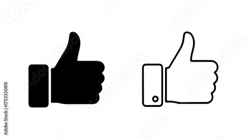 Thumbs up icons with outline and solid fill with transparent background