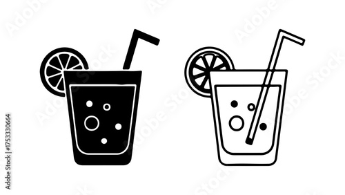 Refreshing drinks with lemon and straw with transparent background