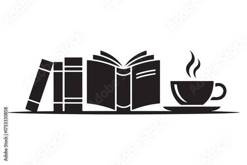 Coffee and book silhouette icon set isolated on white background
